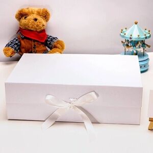 White Collapsible Gift Box with Satin Ribbon and Magnetic Lid